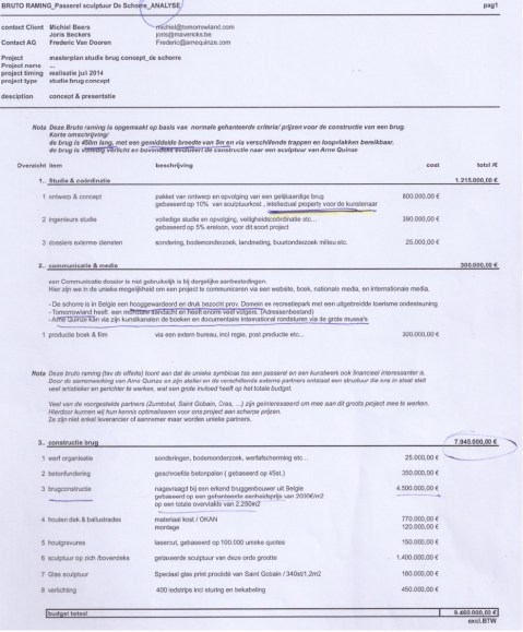 Fac-simile 1. Eerste offerte 9,4 miljoen euro. Zal worden teruggebracht tot net onder Europese 5 miljoengrens voor openbare aanbesteding.