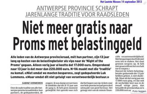 Eind 2013 oogste N-VA succes met de aankondiging dat zij gedaan zou maken met de gratis tickets. De praktijk duurt voort, weliswaar 'zonder er aan gekoppeld feestmaal'.
