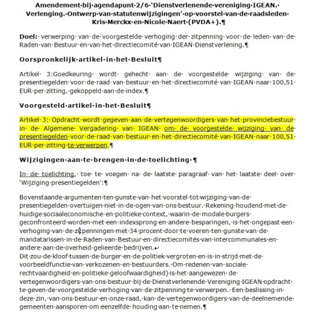 In het geel de essentie van het PVDA-amendement.
