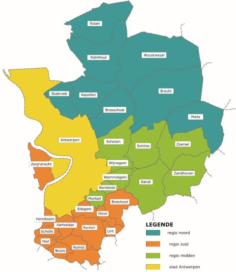 De 30 gemeentes van de provincie Antwerpen die deel uitmaken van IGEAN.